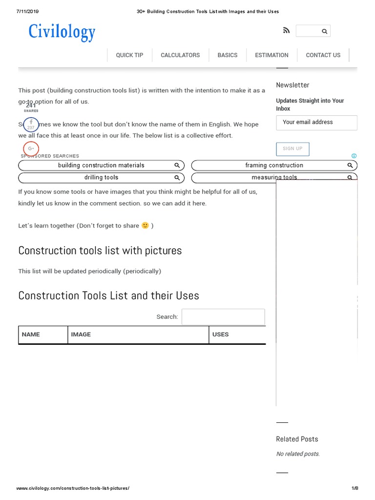 Building Construction Tools List With Images and Their Uses PDF