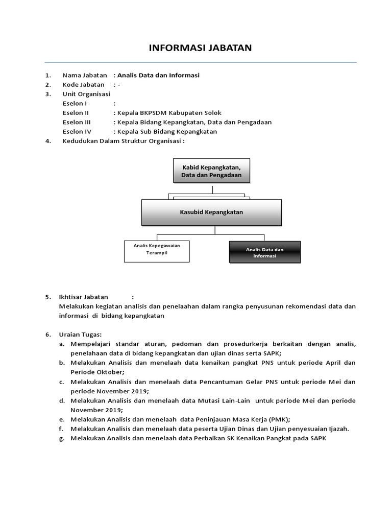 Anjab Analis Data Dan Informasi - Sub Bidang Formasi Dan Pengadaan | PDF