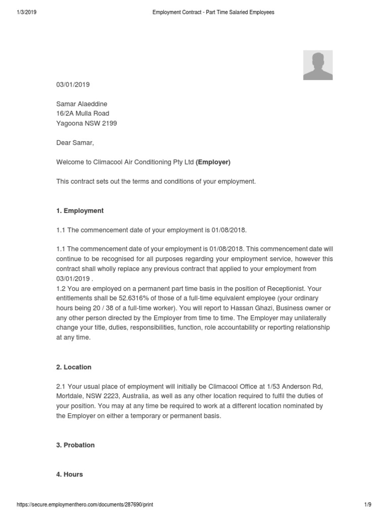 Employment Contract - Part Time Salaried Employees | PDF | Employment ...