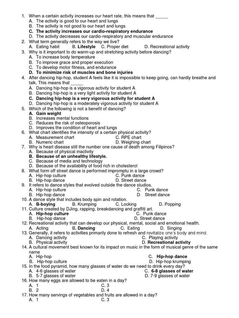 Third Periodic Exam in PE 10 (2019-2020) | PDF | Physical Fitness | Hip Hop