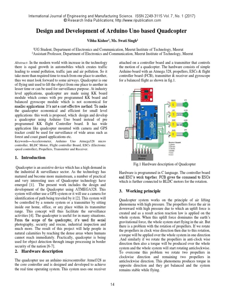 Arduino Drone PDF Quadcopter Flight Dynamics Fixed Wing Aircraft