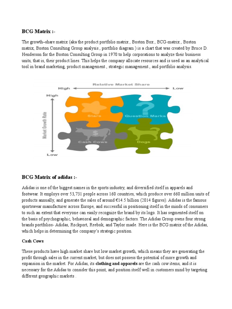 por ciento estrés Lujoso BCG Matrix Adidas | PDF | Market (Economics) | Business Economics