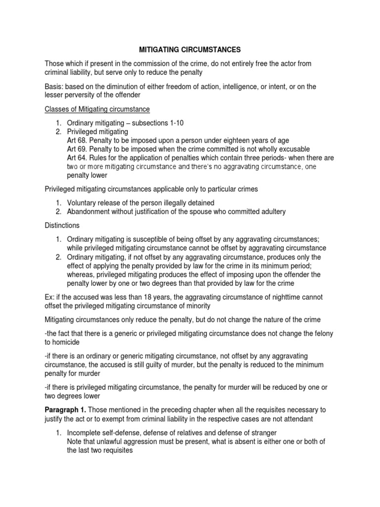 Understanding Privileged Mitigating Circumstances | PDF | Mitigating ...