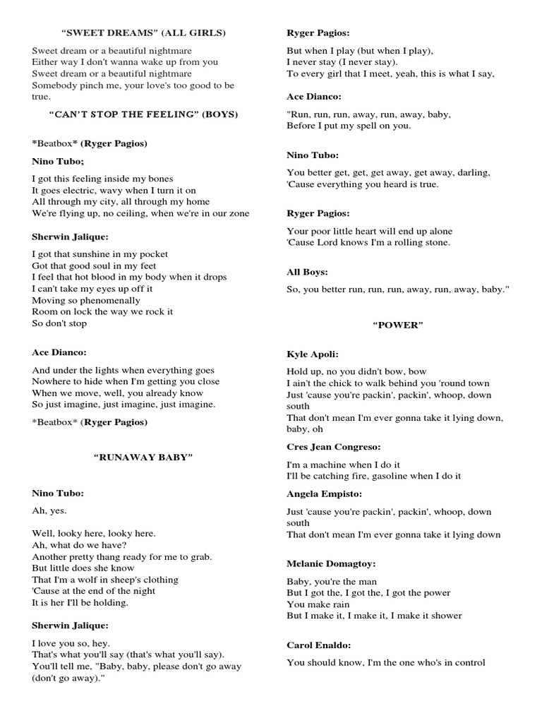Lyrics Compilation of Popular Songs | PDF