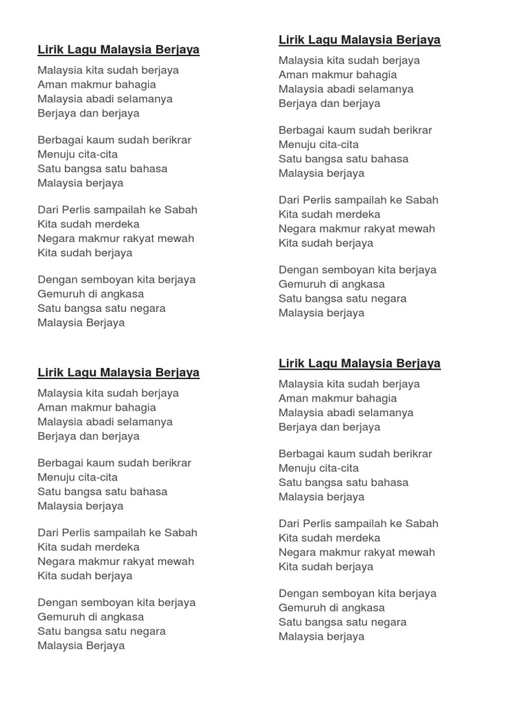 Lirik Lagu Malaysia Berjaya Pdf