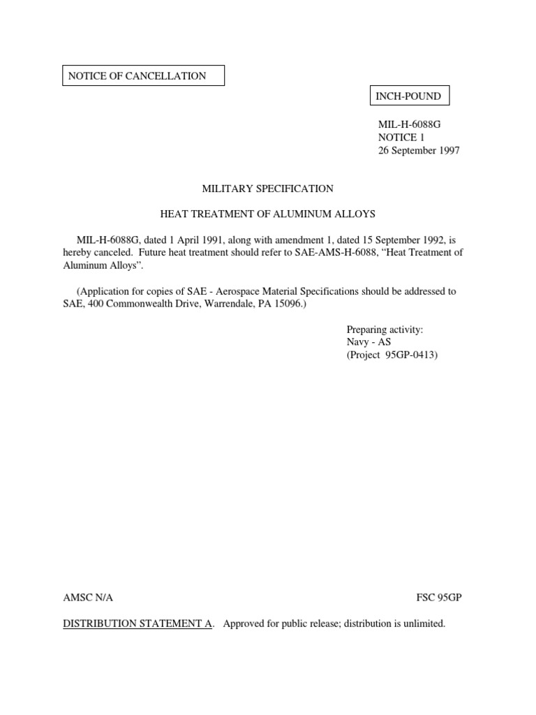 Cancellation of MIL-H-6088G Specification | PDF