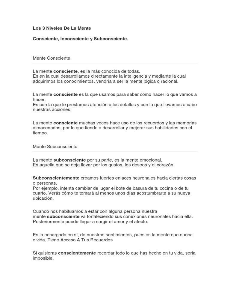 Tres Niveles de la Mente Humana | PDF