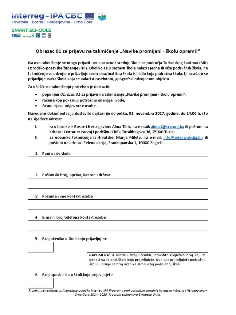 02 Obrazac 01 Za Prijavu Na Takmicenje | PDF
