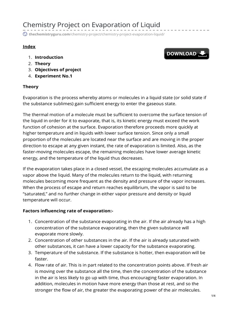 Chemistry Project On Evaporation of Liquid | PDF | Evaporation | Liquids