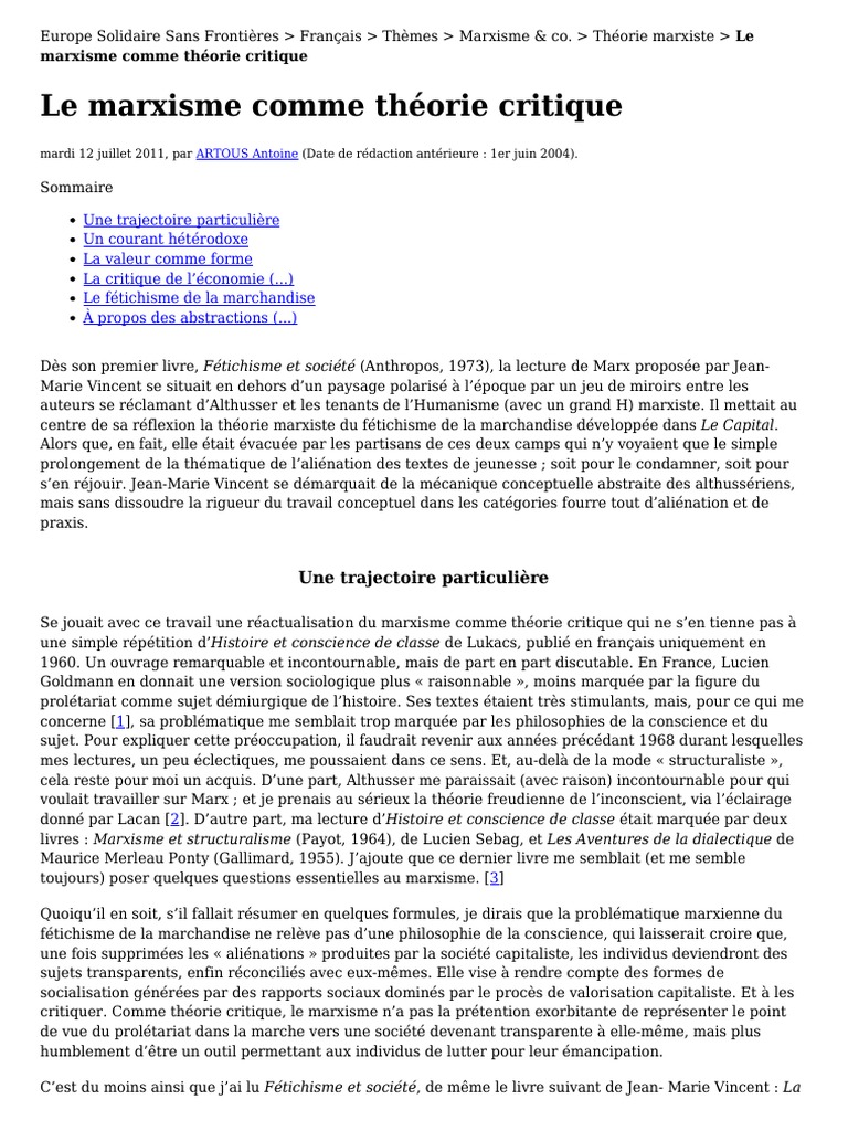 Marxisme : Théorie Critique et Fétichisme | PDF | Valeur (Économie ...