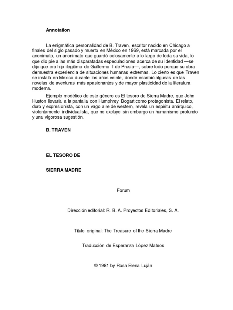 Traven Bruno - El Tesoro de Sierra Madre PDF | PDF | café | Hotel