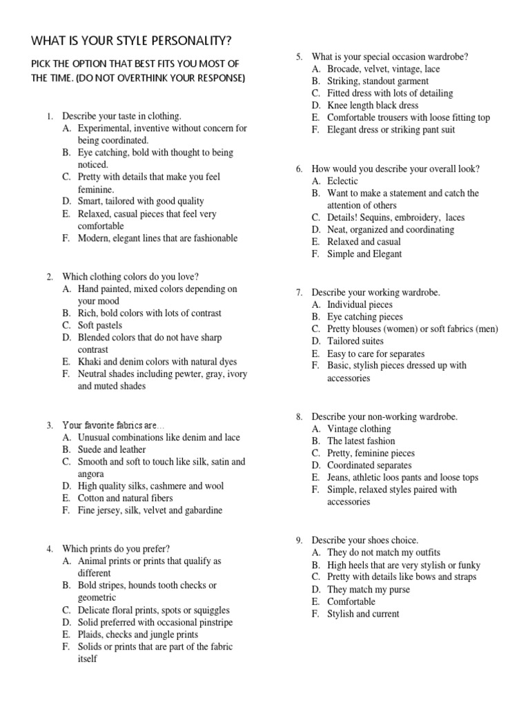 Style Personality Quiz PDF Sweater Blouse