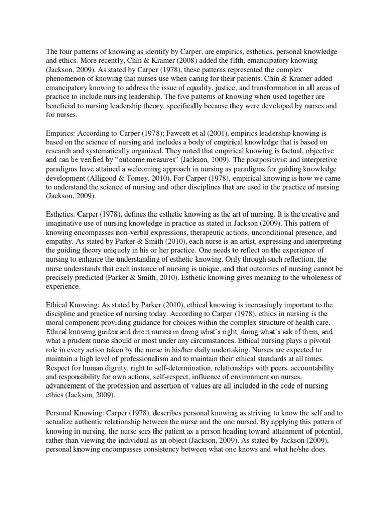 The Four Patterns of Knowing As Identify by Carper PDF Nursing