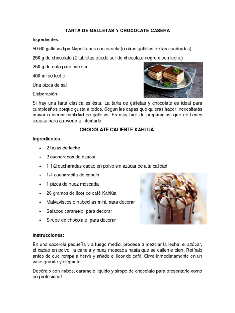 2 Recetas de Chocolate, Pastel, Pie | PDF | Crema | Galleta