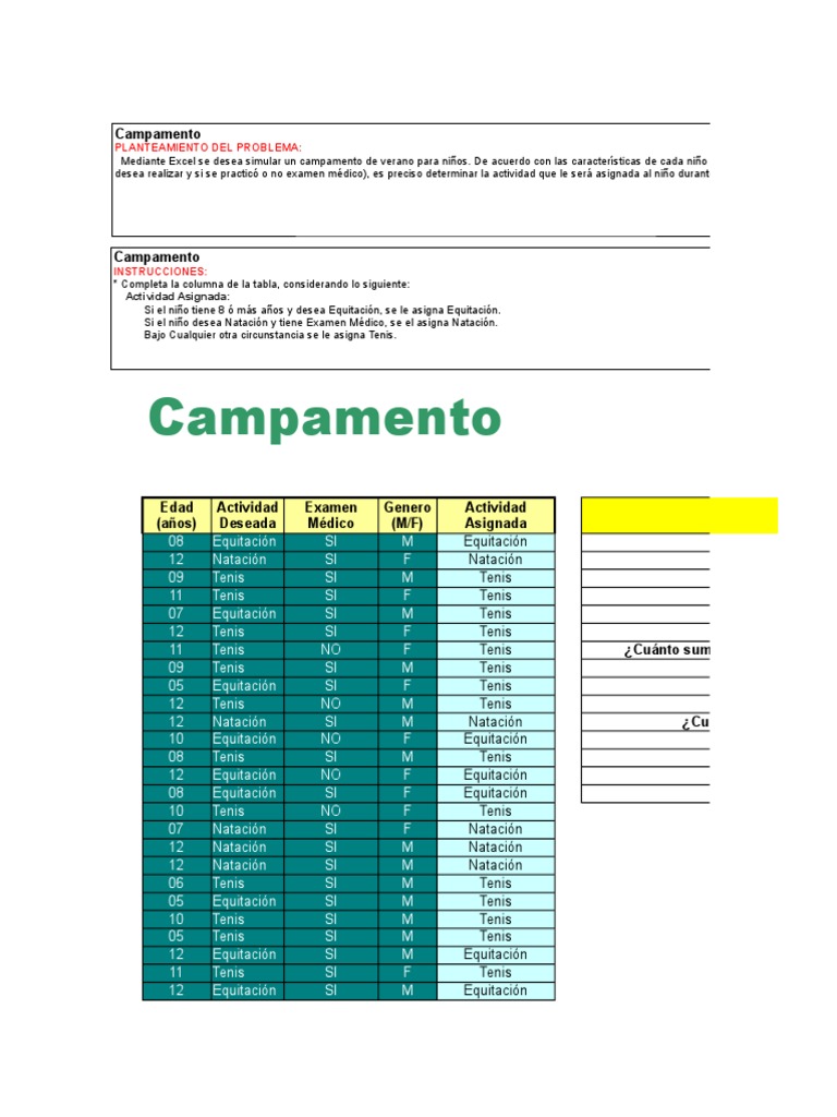 Ejercicio Excel | PDF | Deportes | Ocio