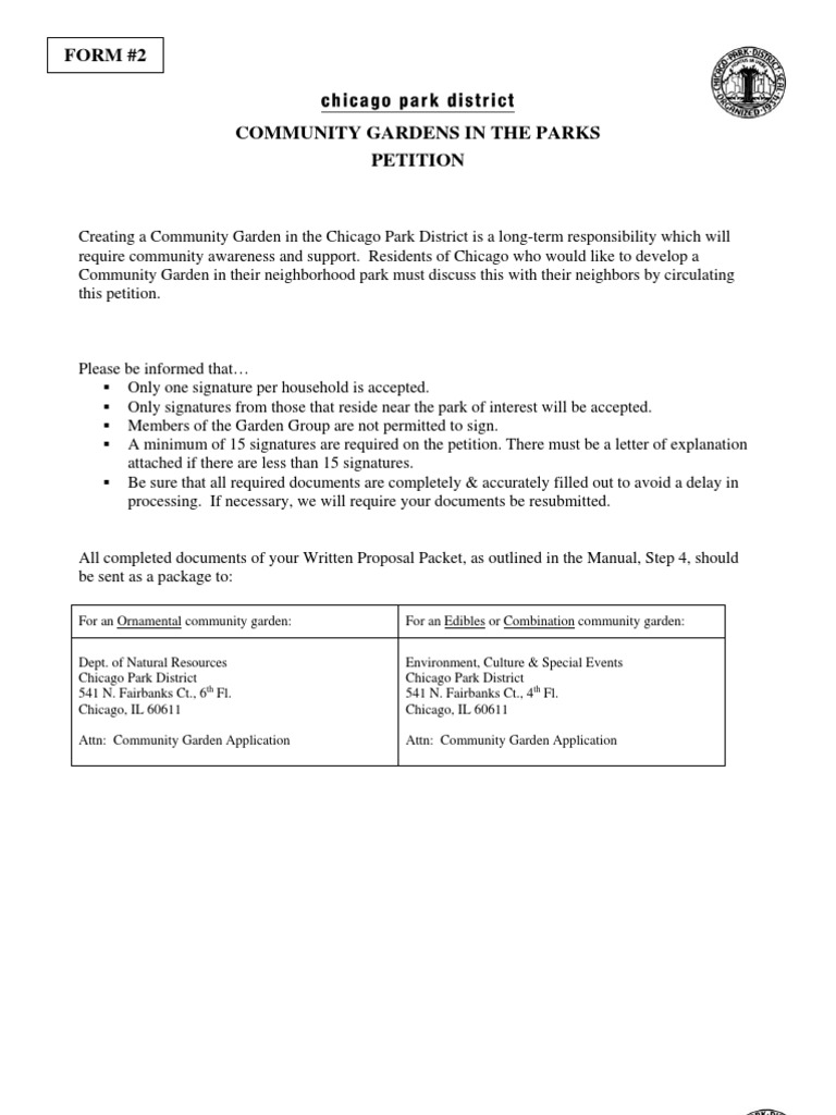 Chicago Community Garden Petition Form | PDF