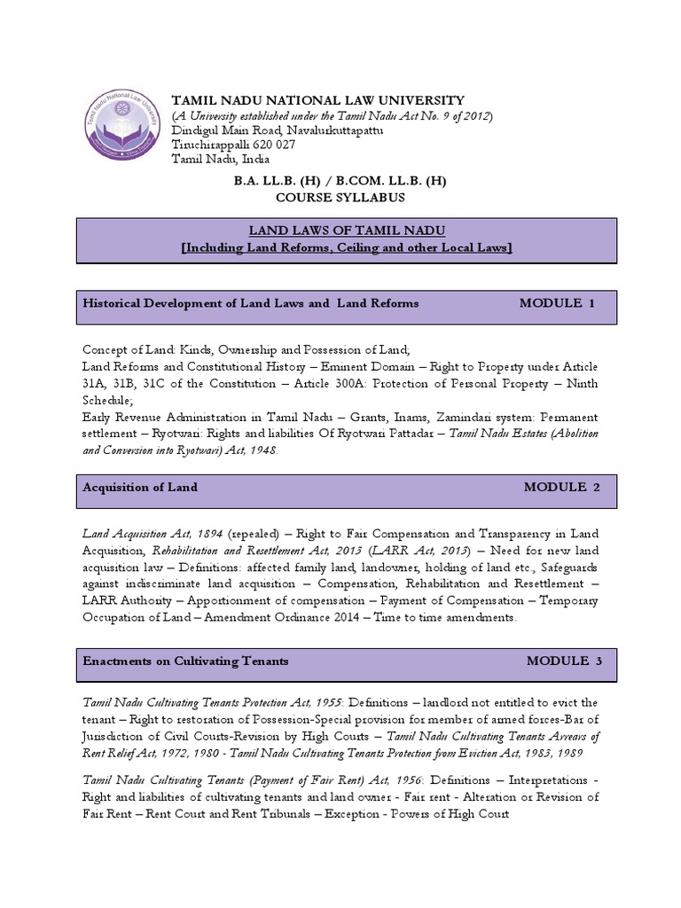 Land Laws of Tamil Nadu | PDF | Leasehold Estate | Land Law