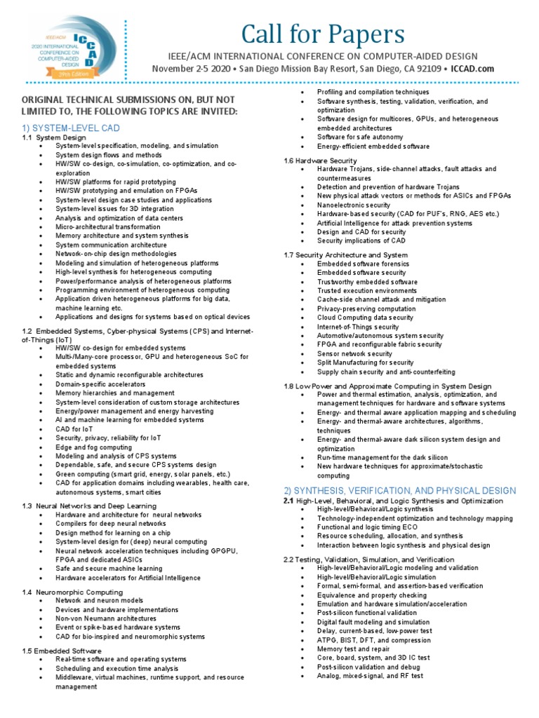 ICCAD 2020 Call For Papers PDF System On A Chip Of Things