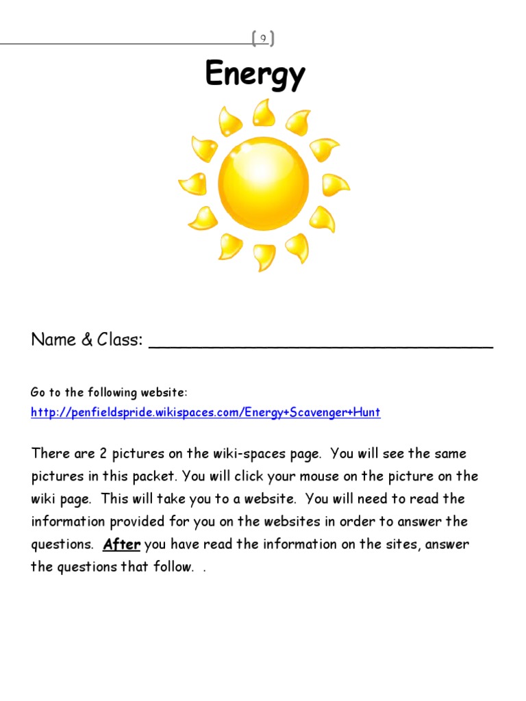 Energy Scavenger Hunt PDF Solar Energy Renewable Energy