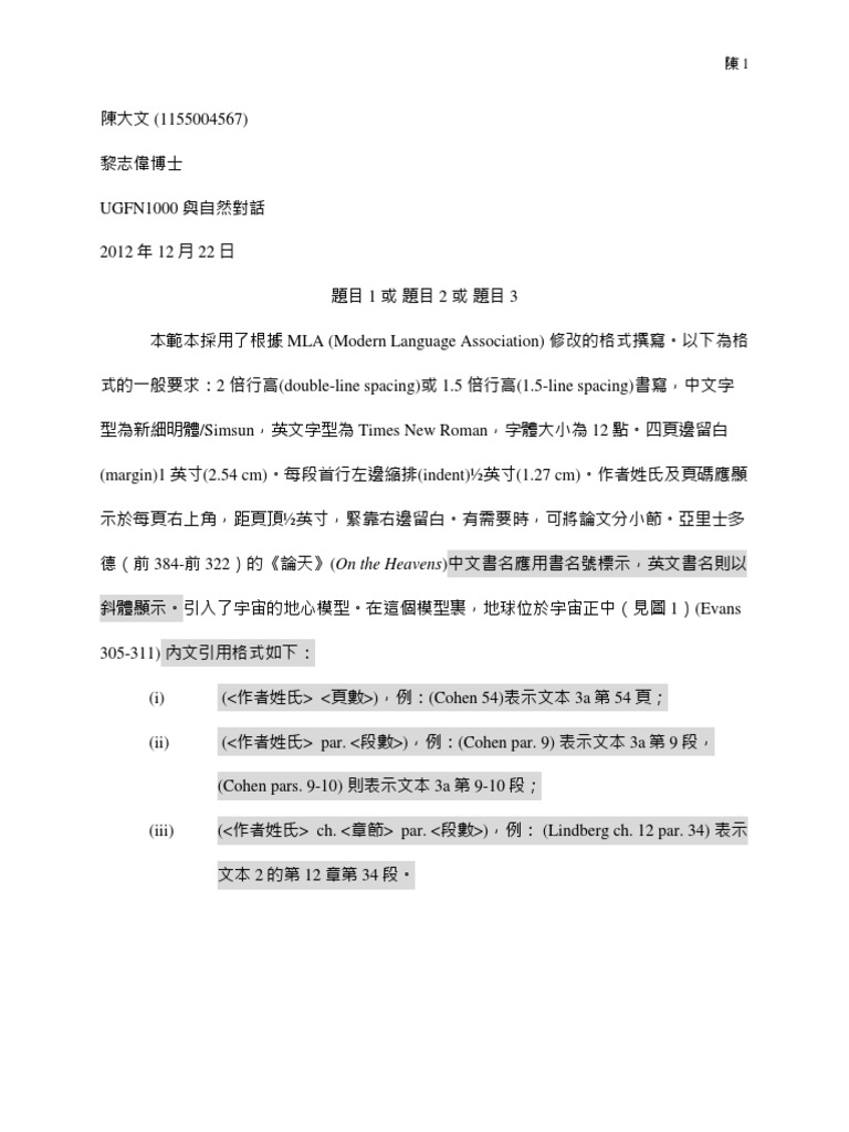 Reflective Template MLA-Chinese | PDF