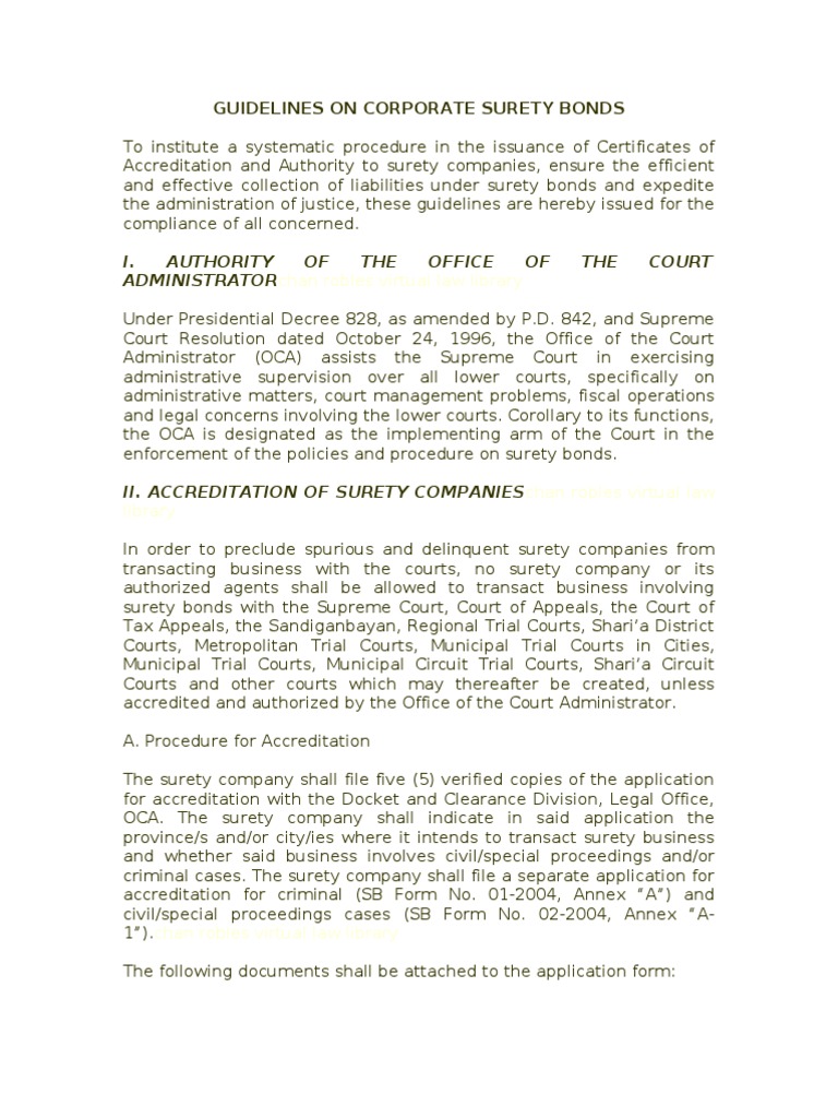 Guidelines On Corporate Surety Bonds PDF Bail Government