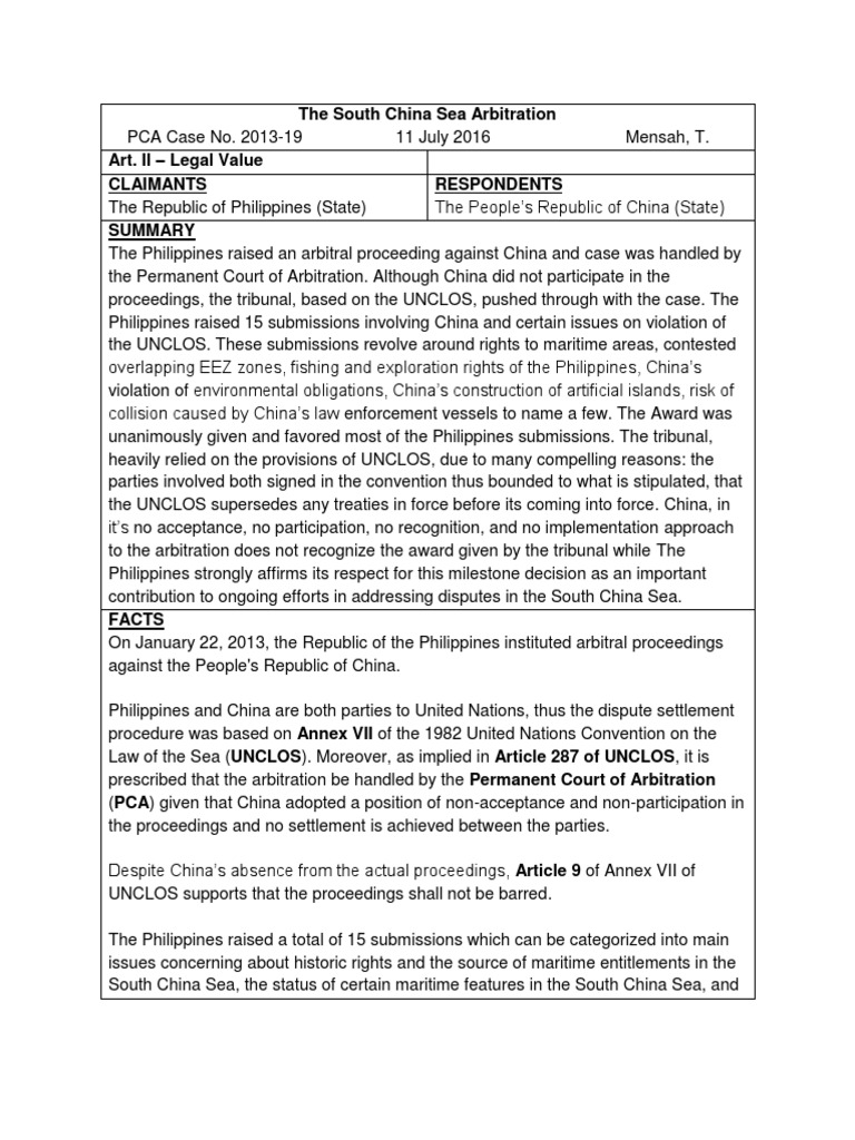 PCA Case No. 2013-19: PH vs. China Award | PDF | Exclusive Economic ...
