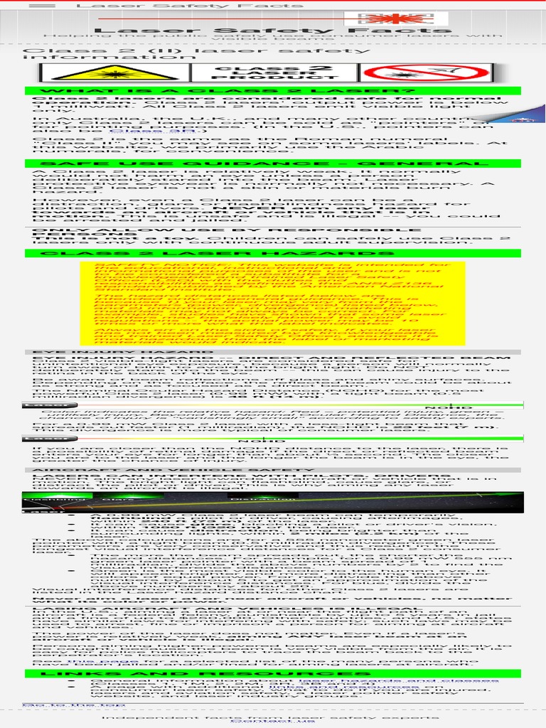 Laser Safety Class 2 Laser Safety Information PDF Light Optics