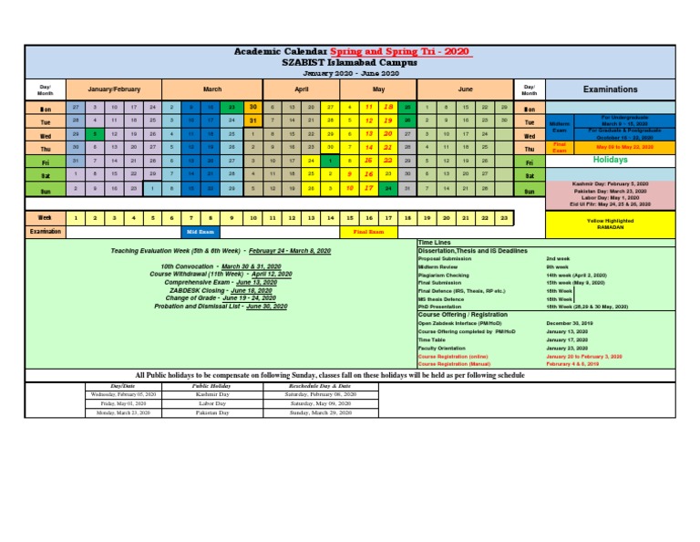 Academic Calendar Spring 2020 PDF | PDF | Thesis | Vocational Education