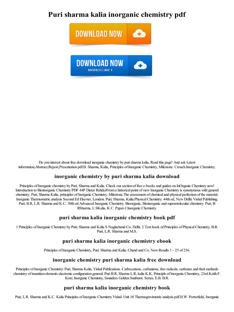 ADVANCED INORGANIC CHEMISTRY PURI SHARMA KALIA PDF intelligence overview