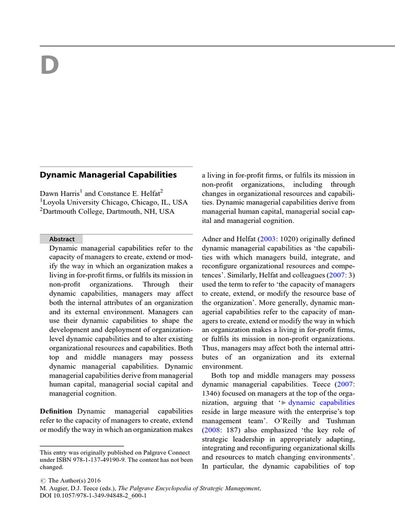 Understanding Dynamic Managerial Capabilities | PDF | Strategic ...