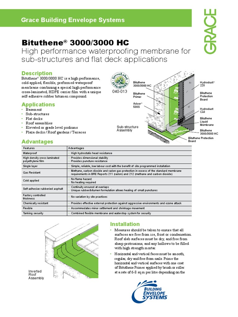 Bituthene 30003000 HC PDF Asphalt Roof