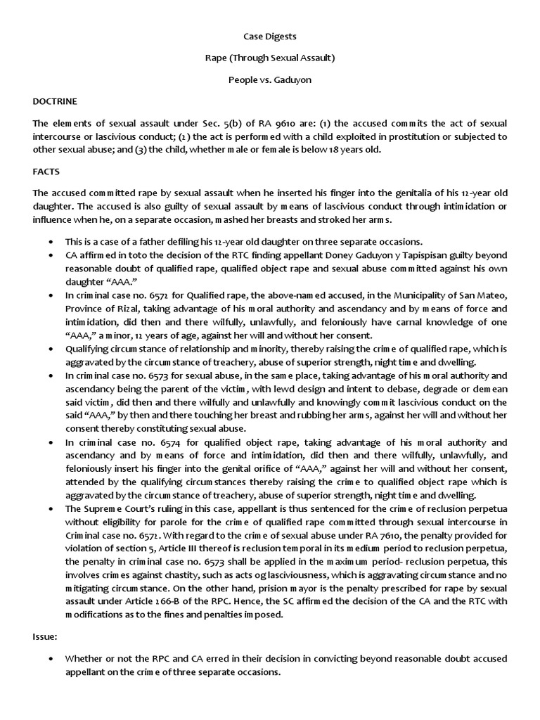 Qualified Rape and Sexual Assault Case Analysis | PDF | Sexual Assault ...