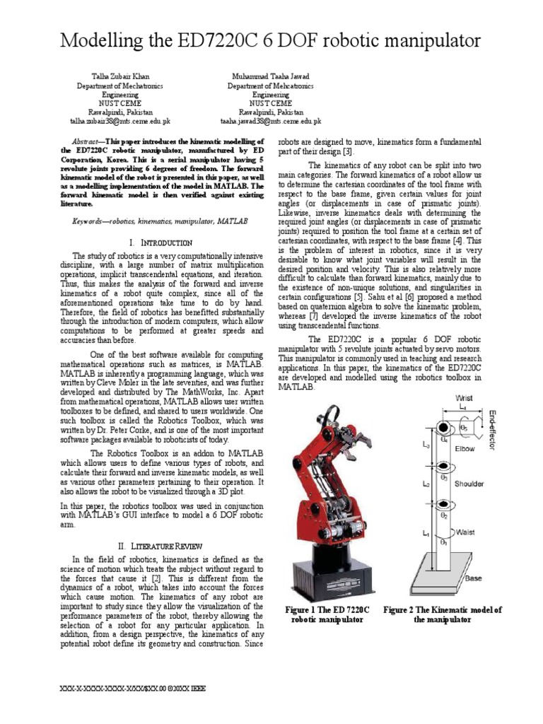 Intro To Robotics, Research Paper PDF Matlab Graphical User