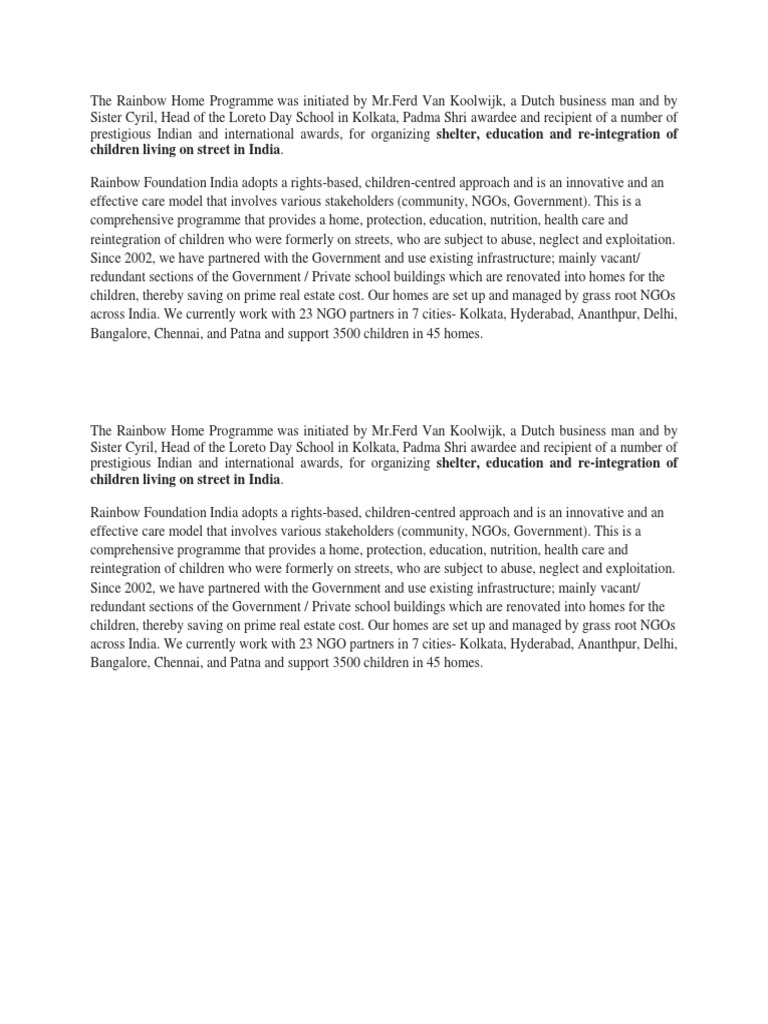 The Rainbow Home Programme Introduction Pdf