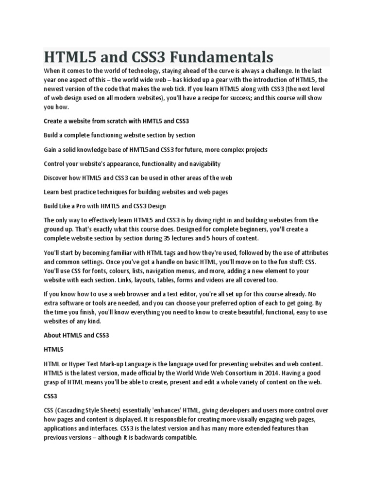 HTML5 and CSS3 Fundamentals PDF | Download Free PDF | Cascading Style ...