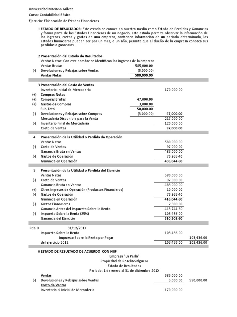 Formato de Estados Financieros | PDF | Estado de resultados ...