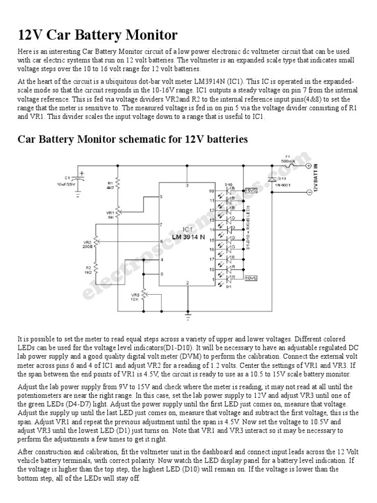 12V Car Battery Monitor | PDF | Voltage | Electrical Components