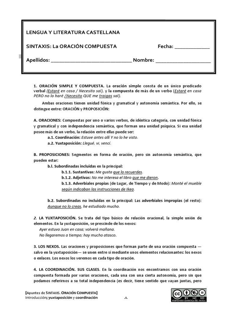 Sintaxis de la Oración Compuesta | PDF | Oración (Lingüística) | Adverbio