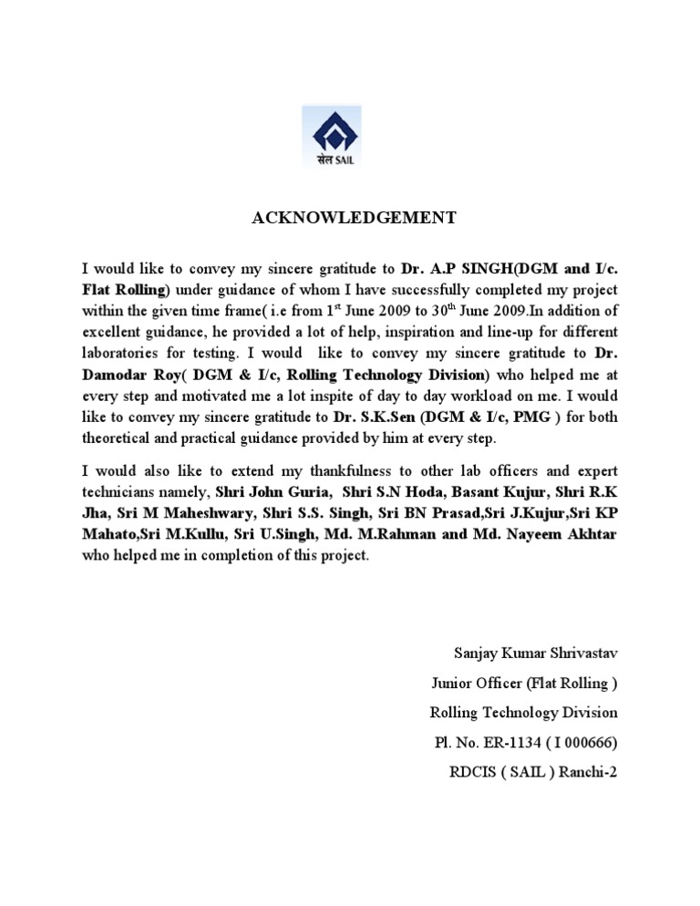 Project Acknowledgements and Gratitude | PDF