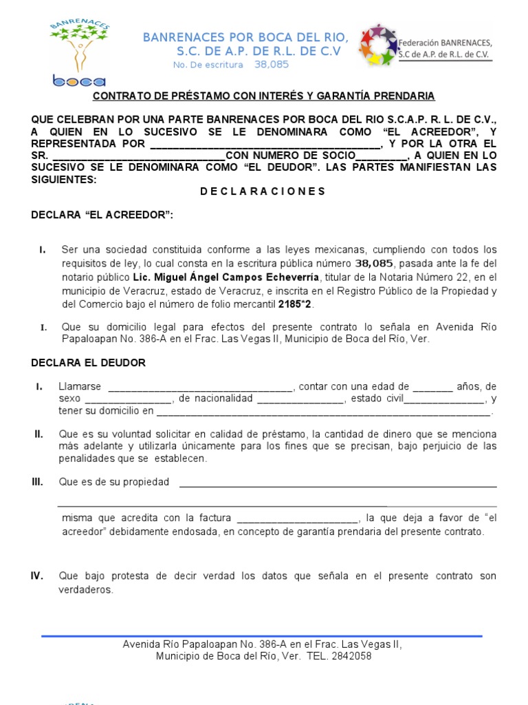 CONTRATO DE PRÉSTAMO con interes y garantia prendaria Pagos Derecho privado