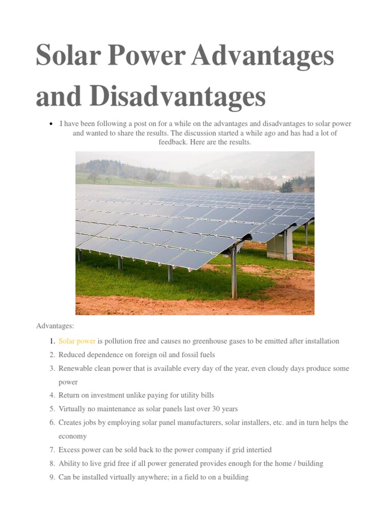Solar Power Advantages and Disadvantages | PDF | Solar Power