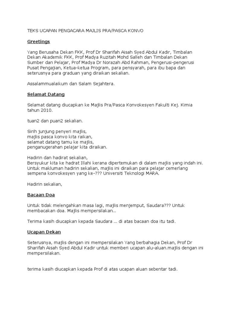 Teks Ucapan Pengacara Majlis Pra Konvo