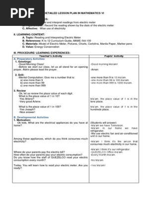 meter reading Lesson plan