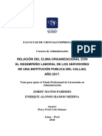 Relación Del Clima Organizacional Con El Desempeño Laboral de Los Servidores de Una Institución Publica Del Callao PDF