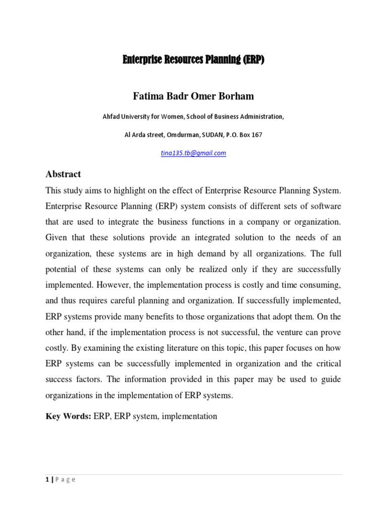 ERP Implementation Success Factors | PDF | Enterprise Resource Planning ...