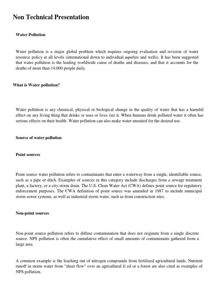 Non Technical Presentation | PDF | Water Pollution | Environmental Issues
