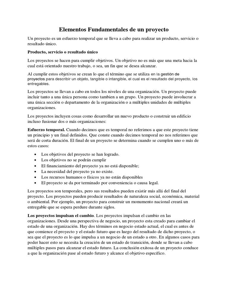 Elementos Clave de un Proyecto | PDF | Estado (política) | Beneficio ...