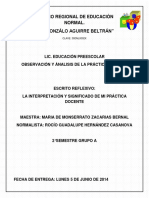 Reflexión sobre la práctica docente preescolar