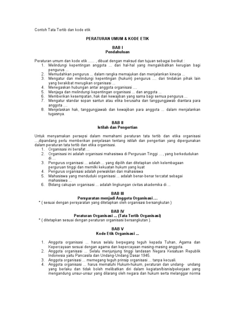 Contoh Tata Tertib Dan Kode Etik Organisasi