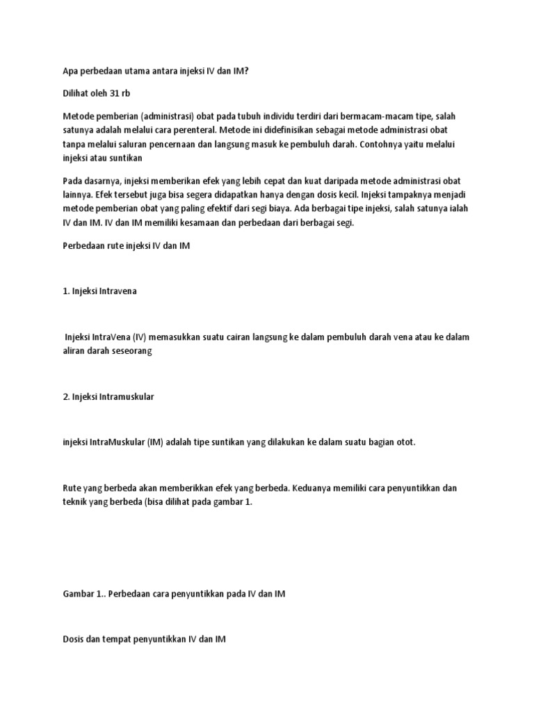 Perbedaan Injeksi IV dan IM | PDF | Pengembangan Diri | Kesehatan Holistik